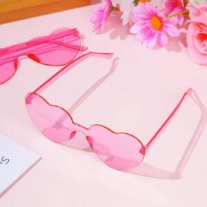 Fengek 6 Pcs Heart Shape Sunglasses Frameless Transparent Glasses Party Favors for Women, Pink