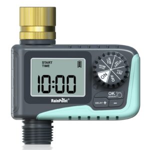 rainpoint sprinkler timer with brass swivel, water timer for garden hose, programmable hose timer with rain delay/manual watering, digital irrigation timer system for lawns, 1 outlet