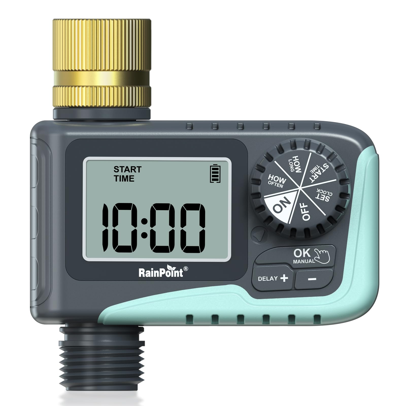 RAINPOINT Sprinkler Timer with Brass Swivel, Water Timer for Garden Hose, Programmable Hose Timer with Rain Delay/Manual Watering, Digital Irrigation Timer System for Lawns, 1 Outlet