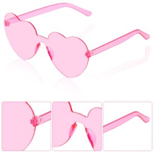 Fengek 6 Pcs Heart Shape Sunglasses Frameless Transparent Glasses Party Favors for Women, Pink