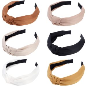 TOBATOBA Hairband, 6 Pack Satin Headbands Neutral Headbands for Women, Fashion Cute Knot Headband Womens Knotted Headbands No Slip, Hair Accessories for Women Girls