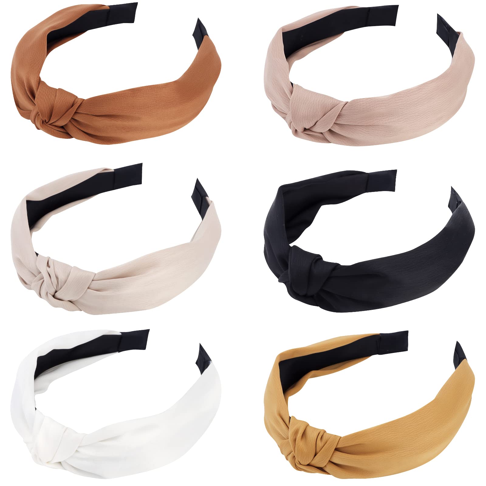 TOBATOBA Hairband, 6 Pack Satin Headbands Neutral Headbands for Women, Fashion Cute Knot Headband Womens Knotted Headbands No Slip, Hair Accessories for Women Girls