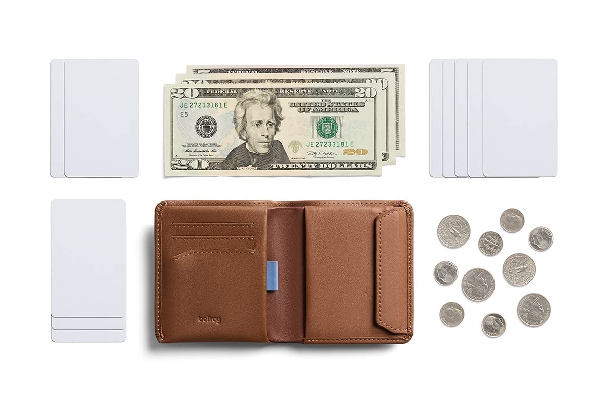 Bellroy Coin Wallet (Slim Coin Wallet, Bifold Leather Design, Holds 4-8 Cards, Magnetic Closure Coin Pouch) - Hazelnut