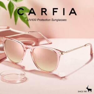 CARFIA Pink Mirrored Lightweight Polarized Sunglasses for Women UV Protection, Retro Square Ladies Sunnies Driving Eyewears