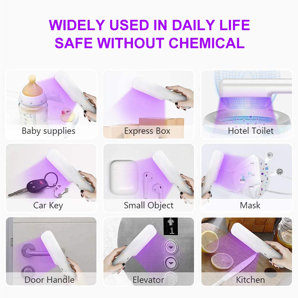 VANELC UV Light Sanitizer Wand, Portable UVC Travel Wand Ultraviolet Disinfection lamp Without Chemicals for Hotel Household Wardrobe Toilet Car Pet Area