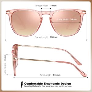 CARFIA Pink Mirrored Lightweight Polarized Sunglasses for Women UV Protection, Retro Square Ladies Sunnies Driving Eyewears