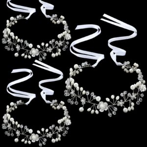 3 pieces flower girl headpiece pearl bridal headband for flower girl hair accessory rhinestone princess flower girl crown cute wedding hair accessories for kids girls vine hair band (silver)