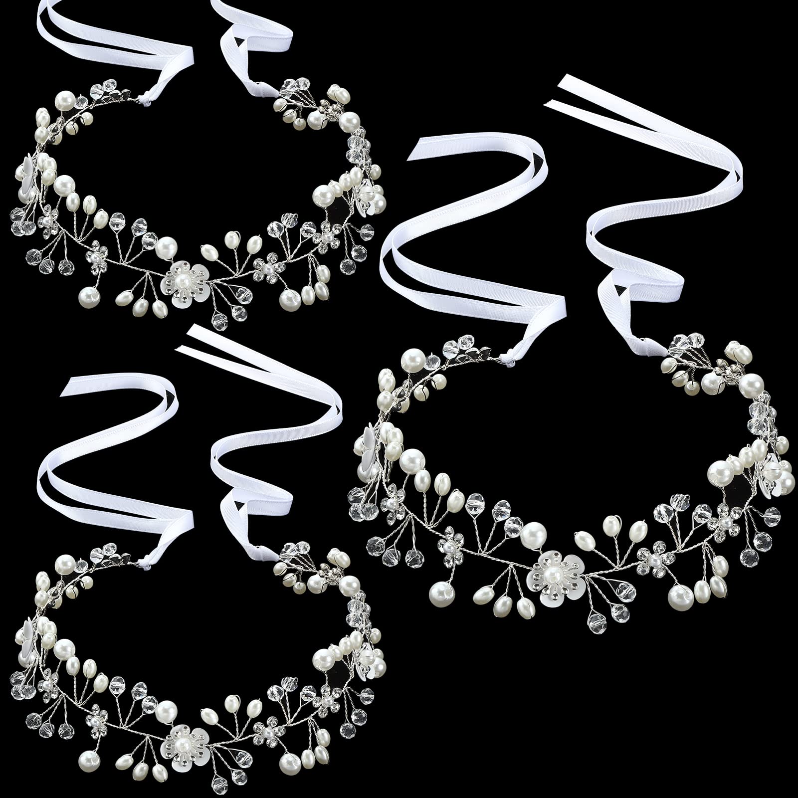 3 Pieces Flower Girl Headpiece Pearl Bridal Headband for Flower Girl Hair Accessory Rhinestone Princess Flower Girl Crown Cute Wedding Hair Accessories for Kids Girls Vine Hair Band (Silver)