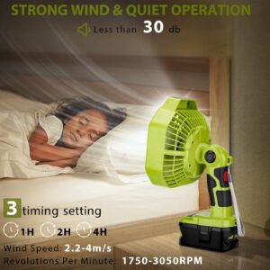 Philophca 7" Camping Fan Compatible with Ryobi 18 Volt One+ Li-ion Ni-CD Ni-MH Battery Personal Battery Powered Cordless Fan, Portable Fan with light and remote