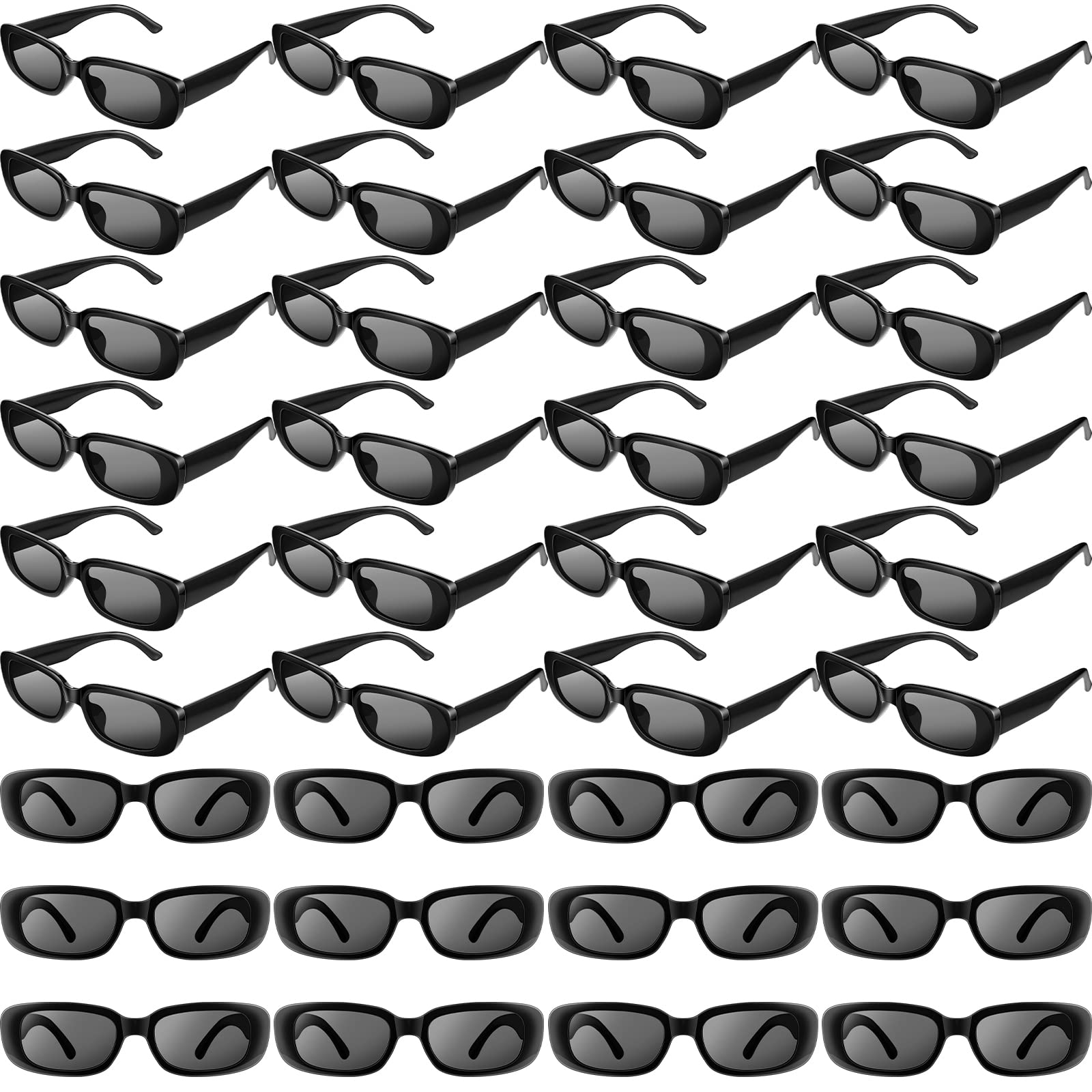 36 Pcs Womens Rectangle Sunglasses Retro Trendy Glasses Vintage Sunglasses Driving Sunglass 90s Eyewear for Girl Men(Black)