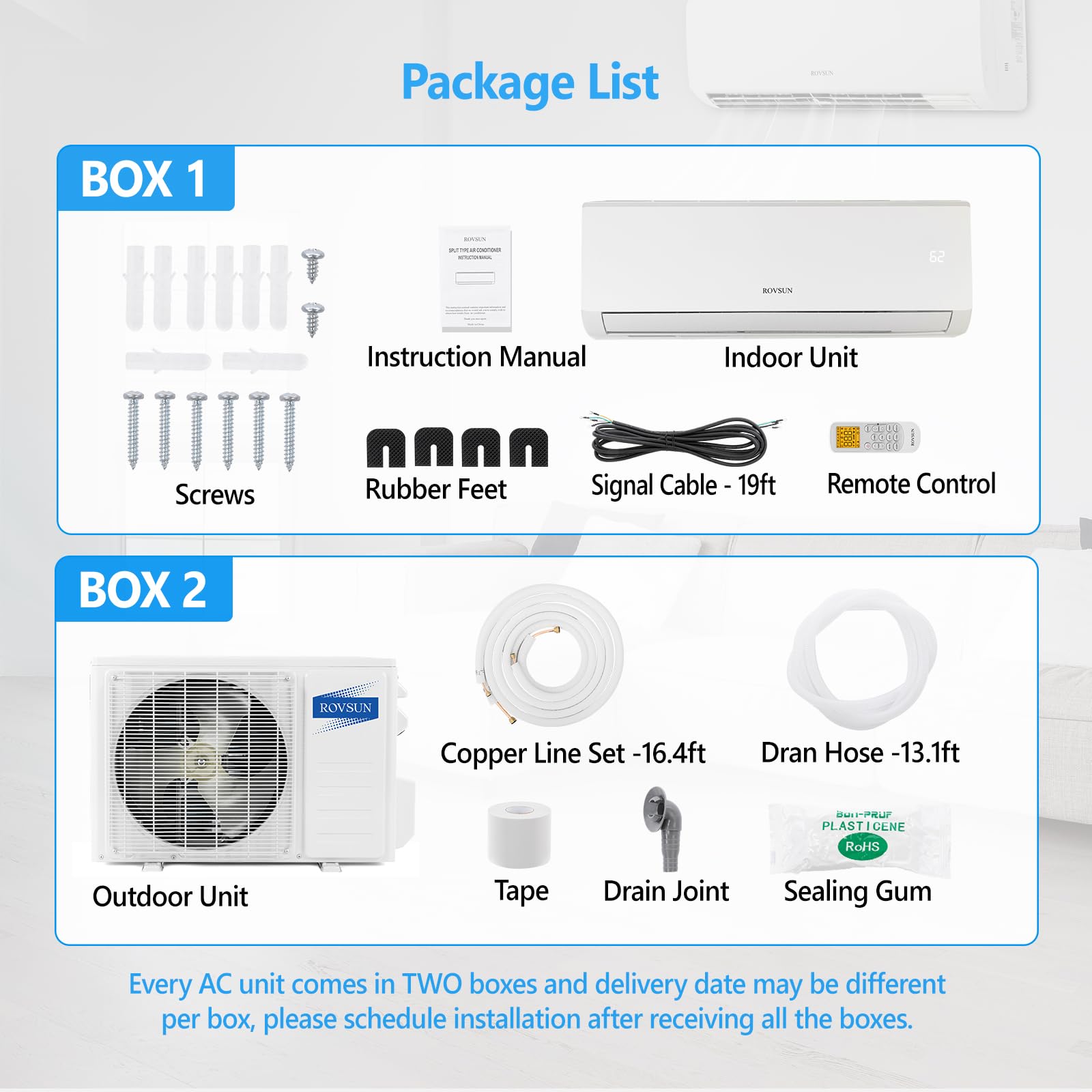 ROVSUN 9000BTU Wifi Enabled Mini Split Air Conditioner & Heater, 19 SEER 115V Energy Saving Inverter Ductless Wall AC Unit with Pre-Charged Condenser, Heat Pump & Installation Kit