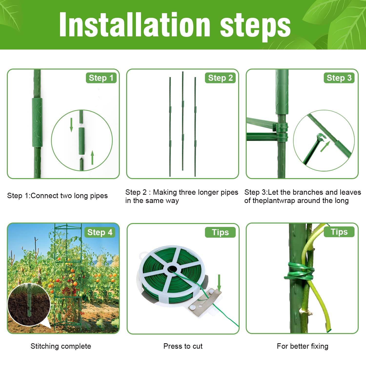 Doksving 3 Packs Tomato Cage 4ft Plant Support Garden Stake,Tomato Garden Cages for Plants, Vegetables, and Climbing Vines with Twist Tie