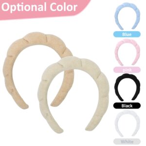 AMCAMI 2 PCS Puffy Spa Headband for Women Sponge Headbands for Girls Terry Towel Cloth Fabric Head Band for Skincare, Makeup Removal= (Beige&Light coffee)