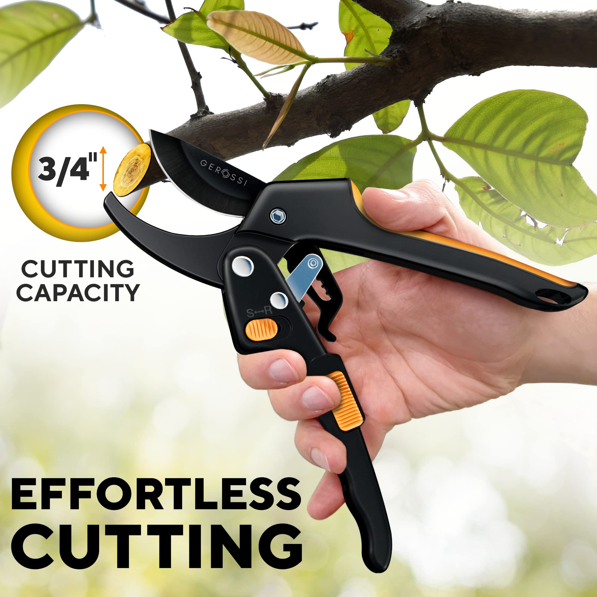 Ratchet Pruning Shears for Gardening Heavy Duty - Increases Cutting Power 3x - Perfect Ratchet Pruners for Weak Hands & Arthritis- 8” Anvil Garden Clippers - w/Extra Sharp Blade for Effortless Cutting