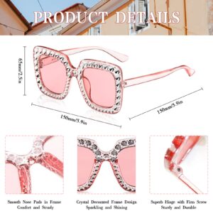 SUNOVELTIES 12 Pcs Women Sparkling Crystal Sunglasses Oversized Square Diamond Thick Frame Glasses Funky Big Cool Eyeswear