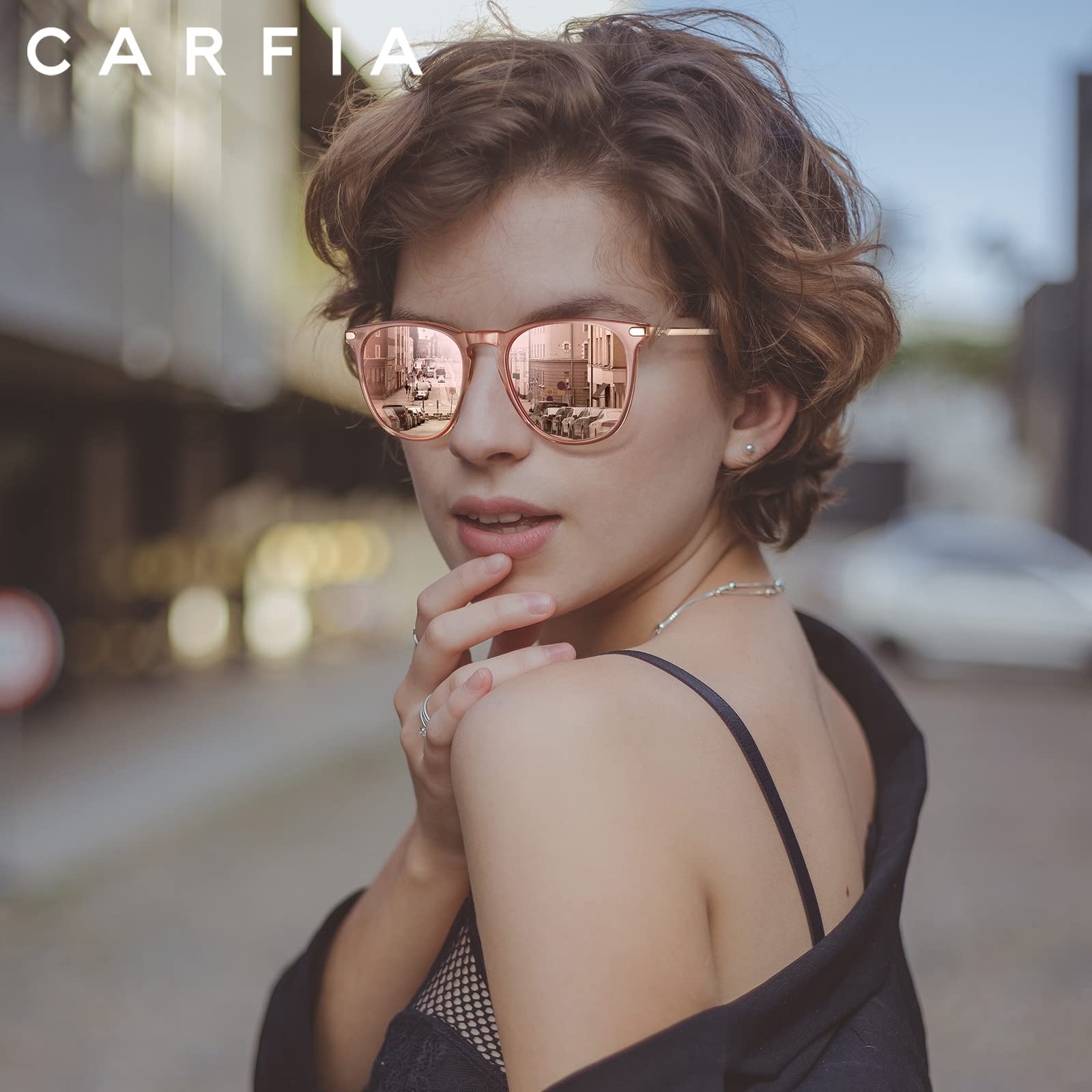 CARFIA Pink Mirrored Lightweight Polarized Sunglasses for Women UV Protection, Retro Square Ladies Sunnies Driving Eyewears