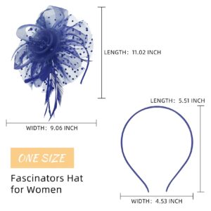 Komorebi Fascinators Hat for Women Tea Party Hats Flower Mesh Ribbons Feathers Clip Kentucky Derby Headwear Navy One Size