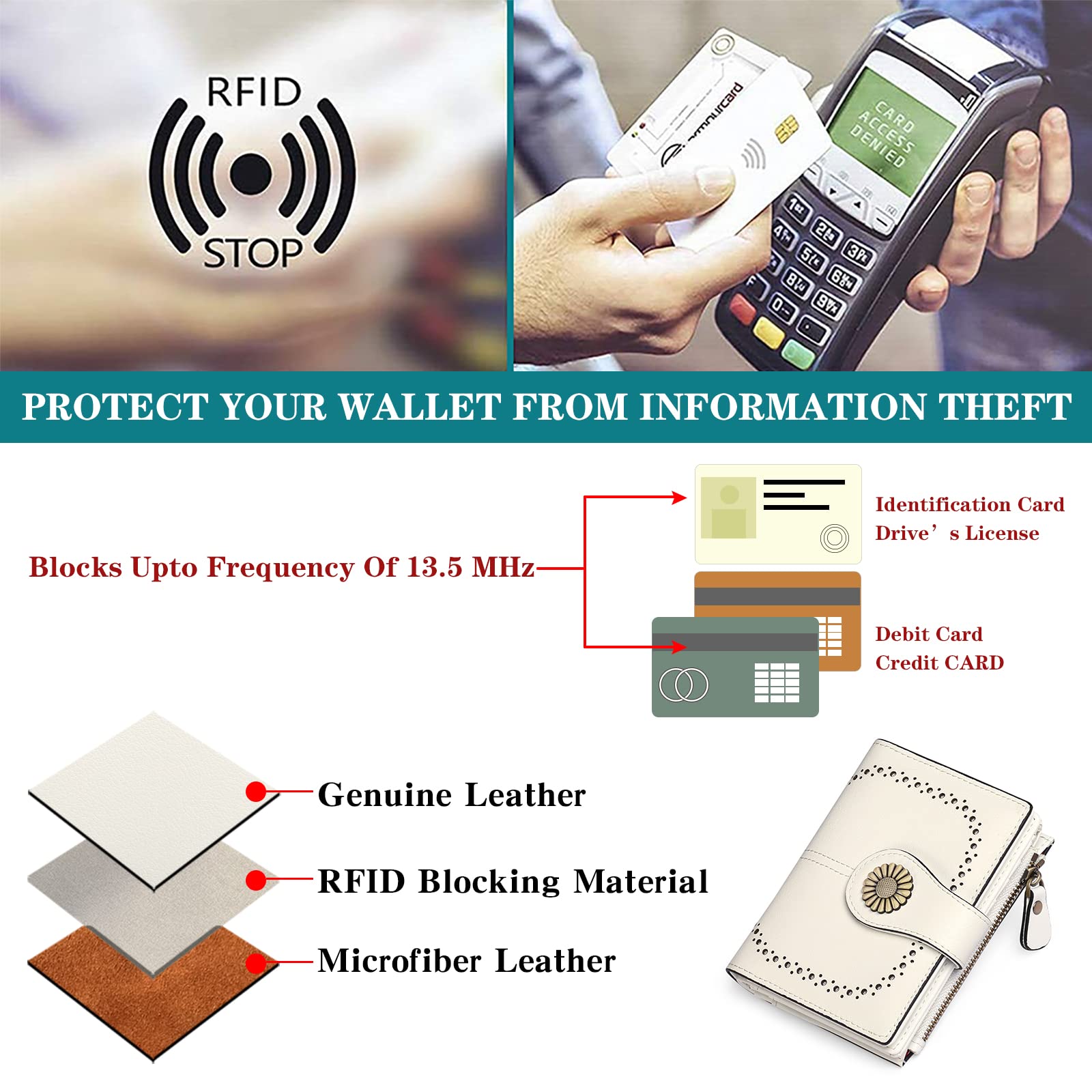 SENDEFN Small Wallets for Woman RFID Blocking Leather Bifold Credit Card Holder Purse with ID Window