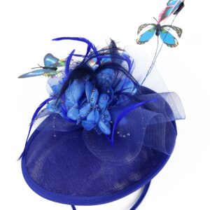 Gionforsy Butterfly Fascinator Hat Feather Derby Tea Party Hat Monarch Butterfly Headband Fascinators for Wedding (Blue)