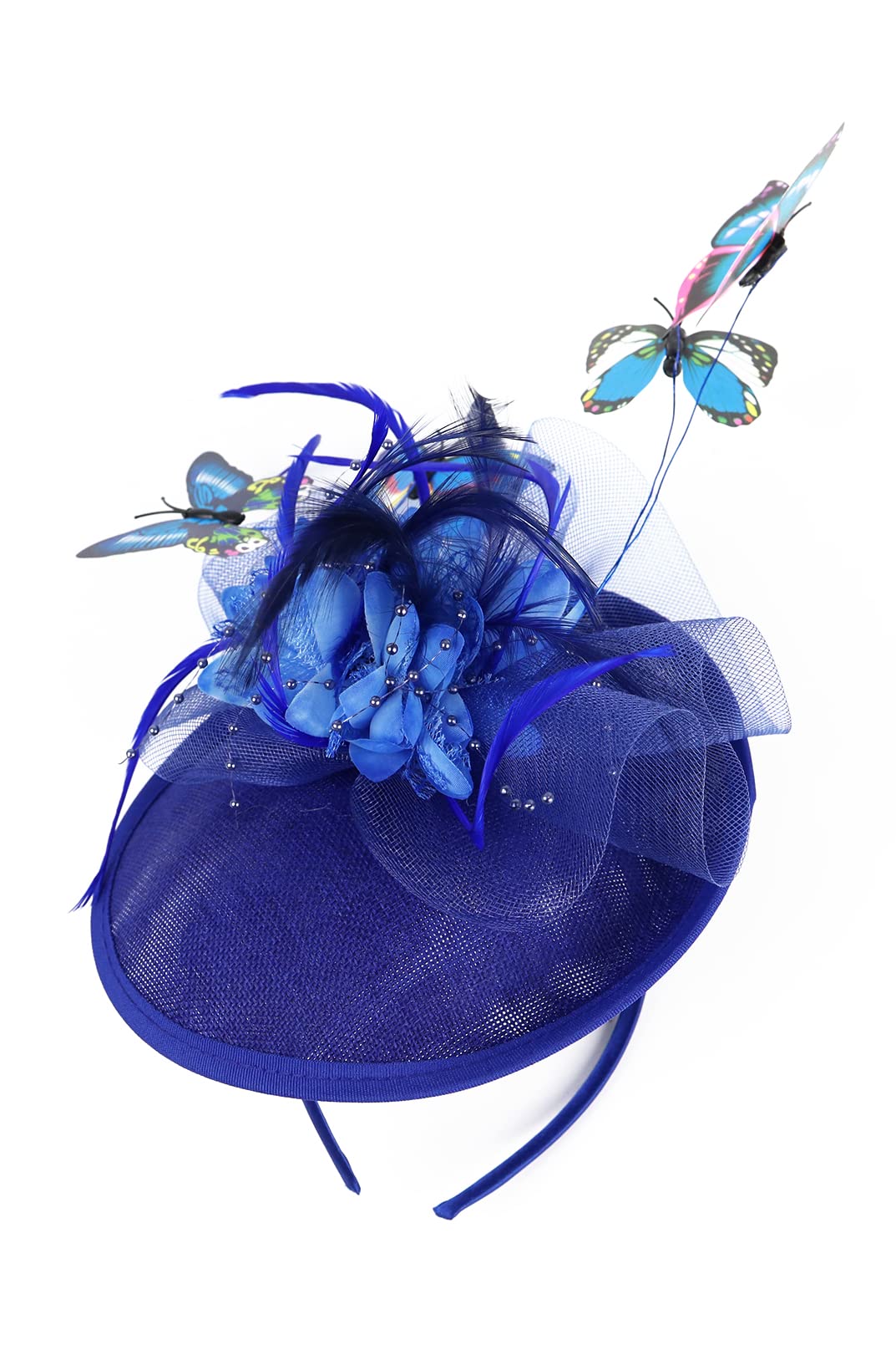 Gionforsy Butterfly Fascinator Hat Feather Derby Tea Party Hat Monarch Butterfly Headband Fascinators for Wedding (Blue)