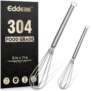 eddeas mini whisk, small whisk 2 pieces, 5in and 7in 304 stainless steel wire whisk for whisking, beating, mixing sauces, blending ingredients