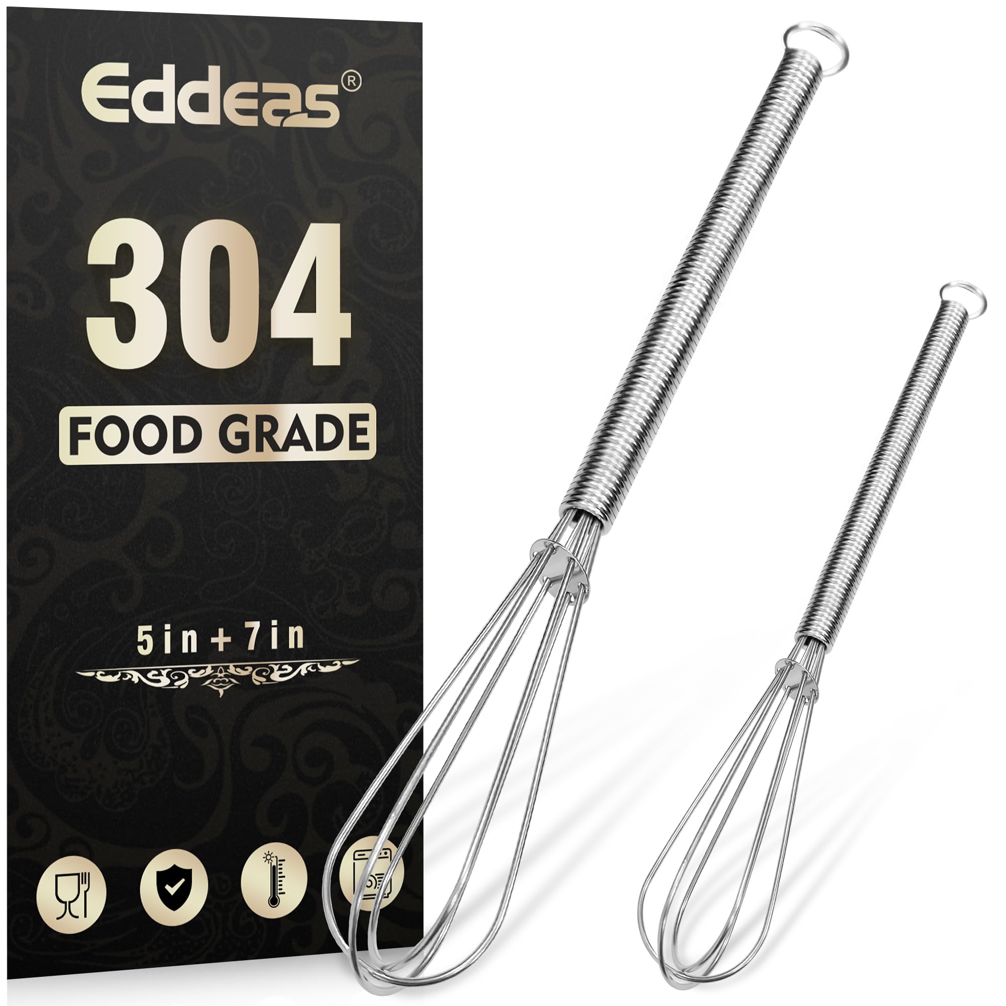 Eddeas Mini whisk, Small Whisk 2 Pieces, 5in and 7in 304 Stainless steel Wire Whisk for Whisking, Beating, Mixing Sauces, Blending Ingredients