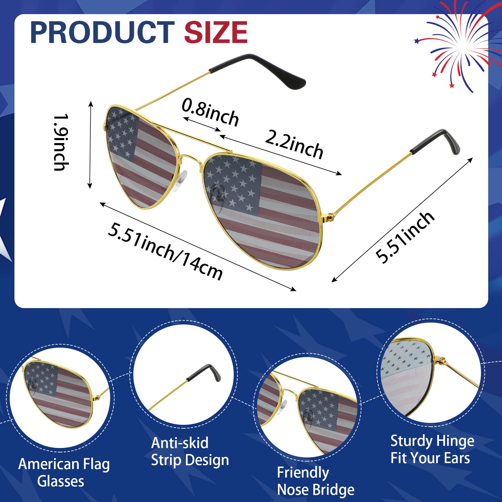 Mepase 12 Pack Mens Women American Flag Sunglasses USA Flag Glasses for 4th of July for Independence Day Patriotic Decoration (Gold Silver Black Frame)