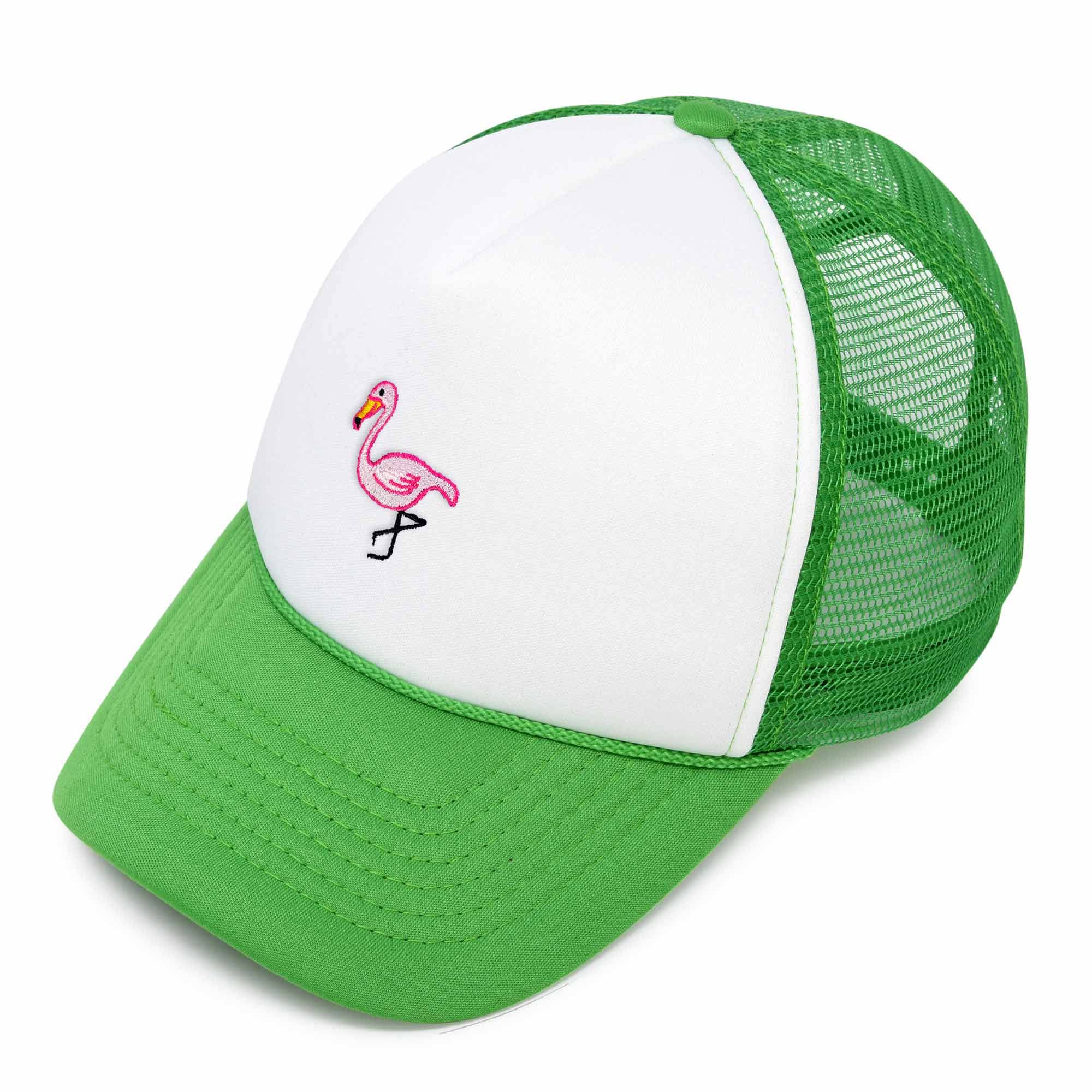 DALIX Embroidered Flamingo Trucker Cap Hat Women in Kelly White