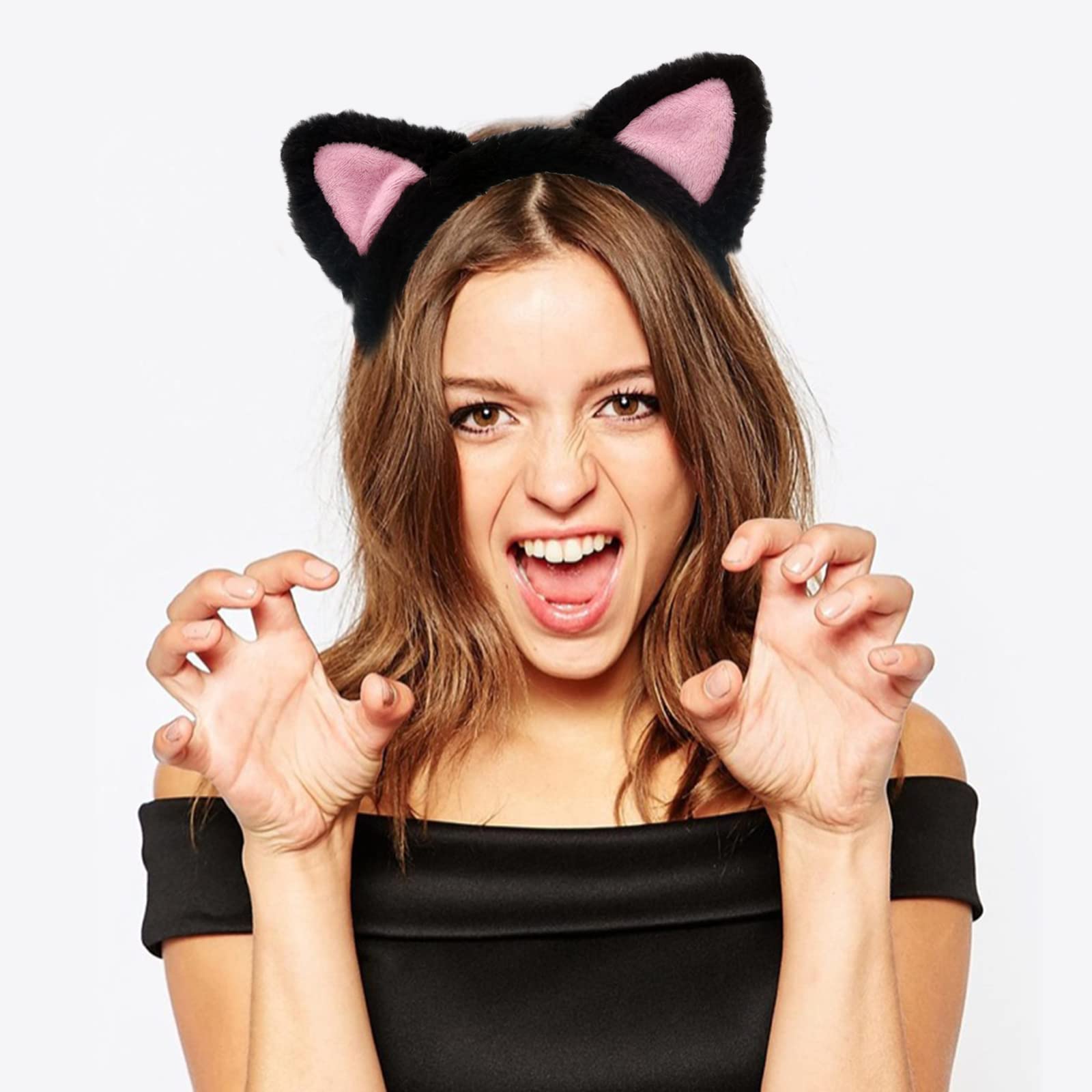 AEGYPIUS Cat Ear Headbands - Plush Soft Ears for Makeup, Shower, Teen Girls & Women (Black)