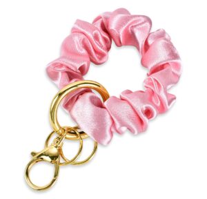 junyuerly wrist strap key chain elastic scrunchie bracelet multifunctional key ring for women (style b -pink)