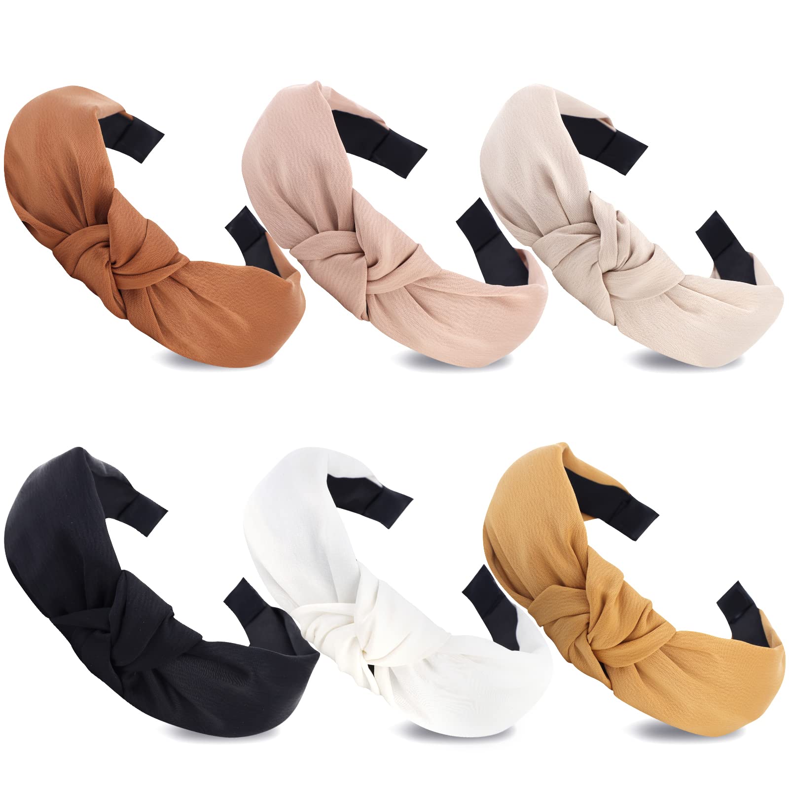 TOBATOBA Hairband, 6 Pack Satin Headbands Neutral Headbands for Women, Fashion Cute Knot Headband Womens Knotted Headbands No Slip, Hair Accessories for Women Girls