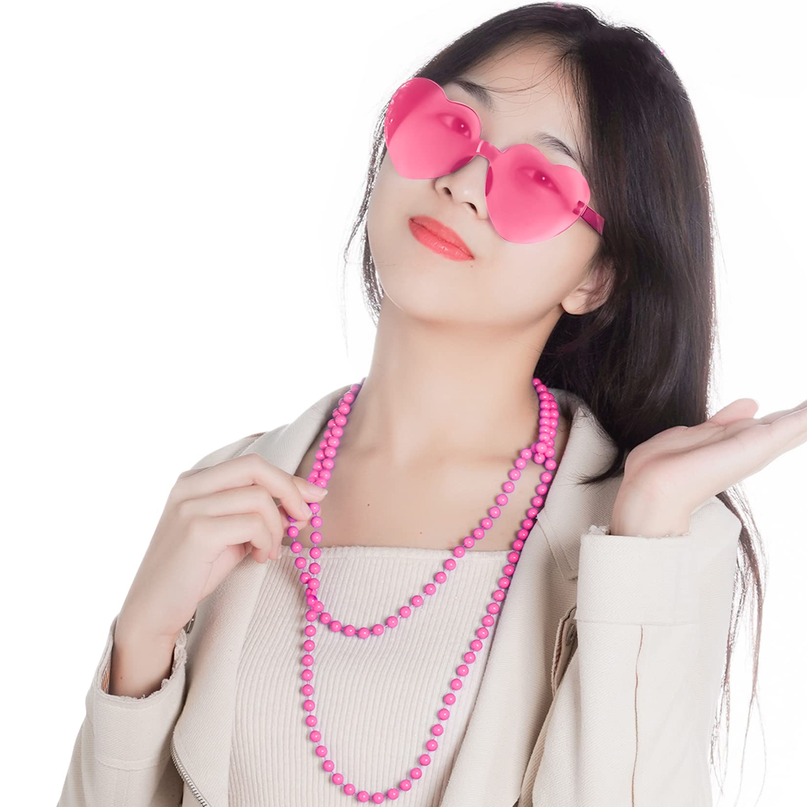 Fengek 6 Pcs Heart Shape Sunglasses Frameless Transparent Glasses Party Favors for Women, Pink