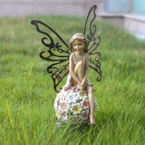 suyorpe flower fairy garden decor,garden fairy statues outdoor,solar powered outdoor fairy figurine accessories,patio lawn yard porch, resin ornaments for outside gifts,9.45 inches tall