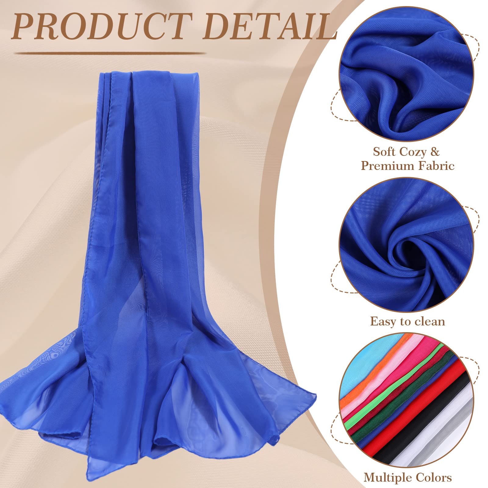 Crowye 12 Pieces Solid Color Chiffon Shawls Long Sun Proof Scarves Wraps Sheer Lightweight Breathable Chiffon Scarf for Women Bridal Wedding Formal Evening Party Accessories, 19.6 x 61 Inch