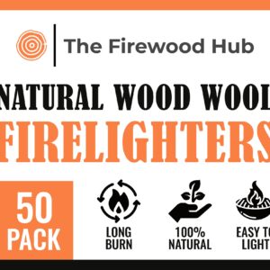 Wood Wool Fire Starter 50 Pack – Long Burn Time Up to 10 Minutes, Ideal Fire Starters for Campfires and Charcoal Starter – Made from Wood and Wax