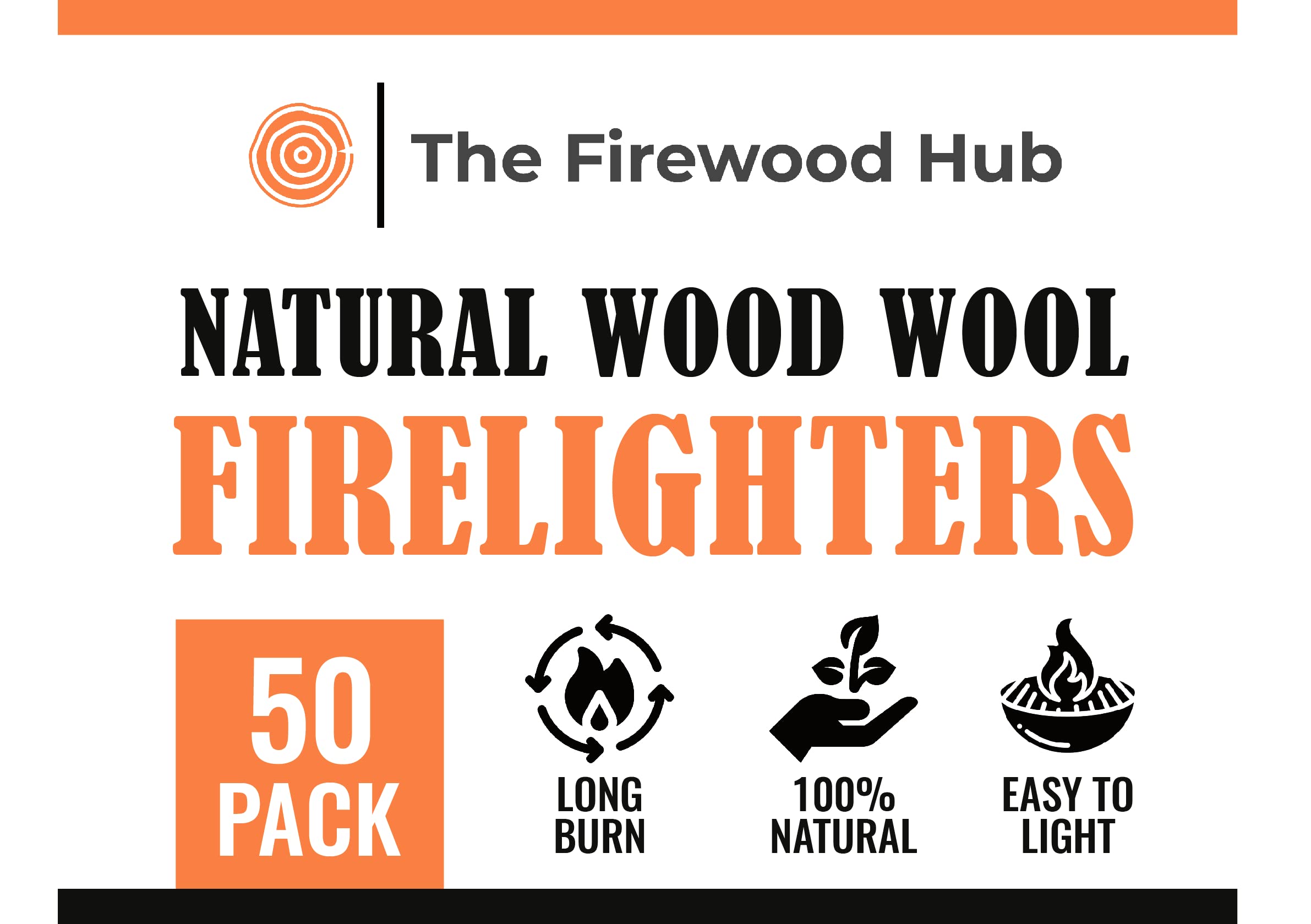 Wood Wool Fire Starter 50 Pack – Long Burn Time Up to 10 Minutes, Ideal Fire Starters for Campfires and Charcoal Starter – Made from Wood and Wax