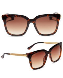 diff hailey oversized lightweight square sunglasses for women uv400 protection, black brown tortoise + brown gradient