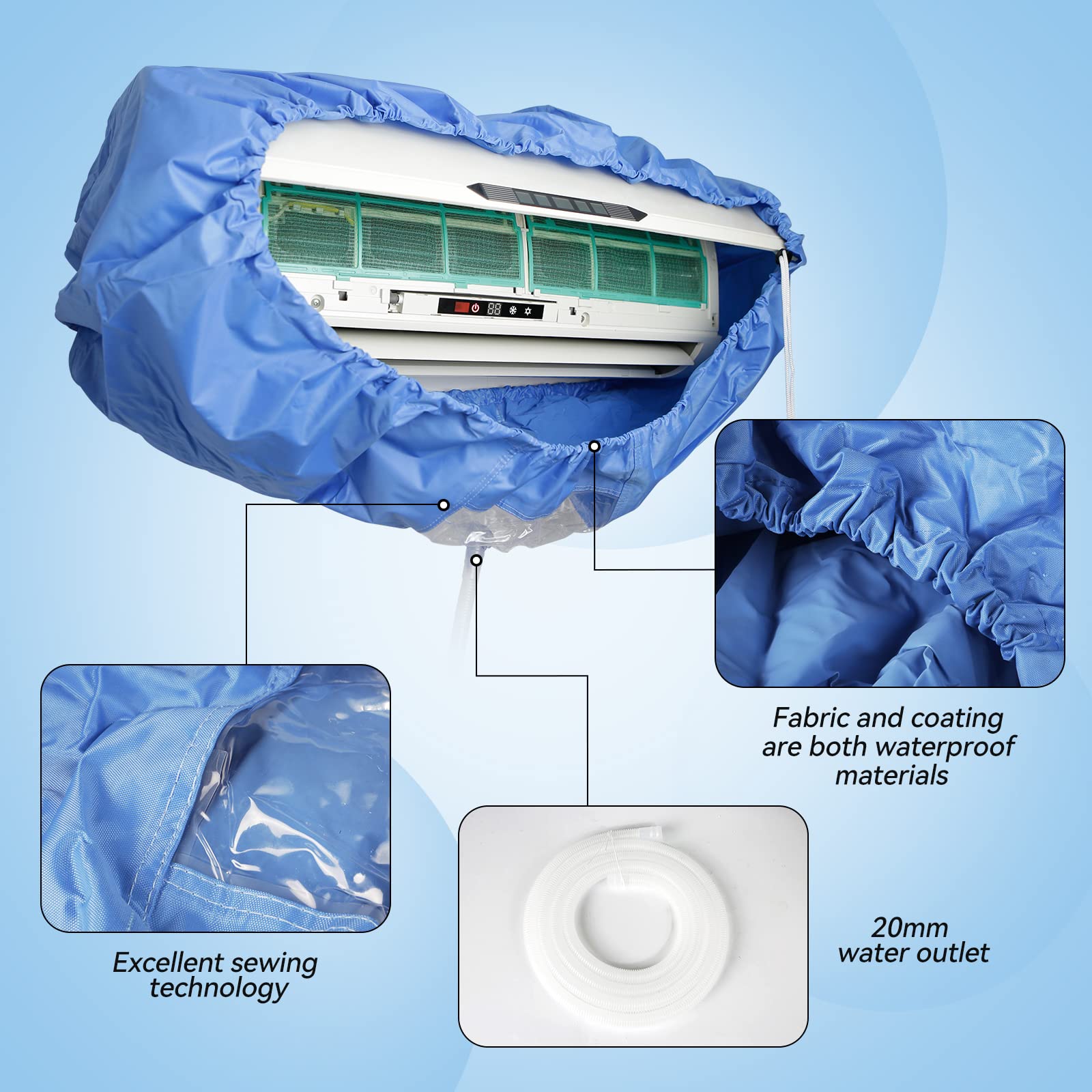 FavorCOOL Split Air Conditioning Cleaning Waterproof Cover Bag, AC Unit Dust Washing Clean Cover Kit with 9ft Water Pipe Wall Mounted Air Conditioning Protector Service Bag Fits 9000 to 18000BTU