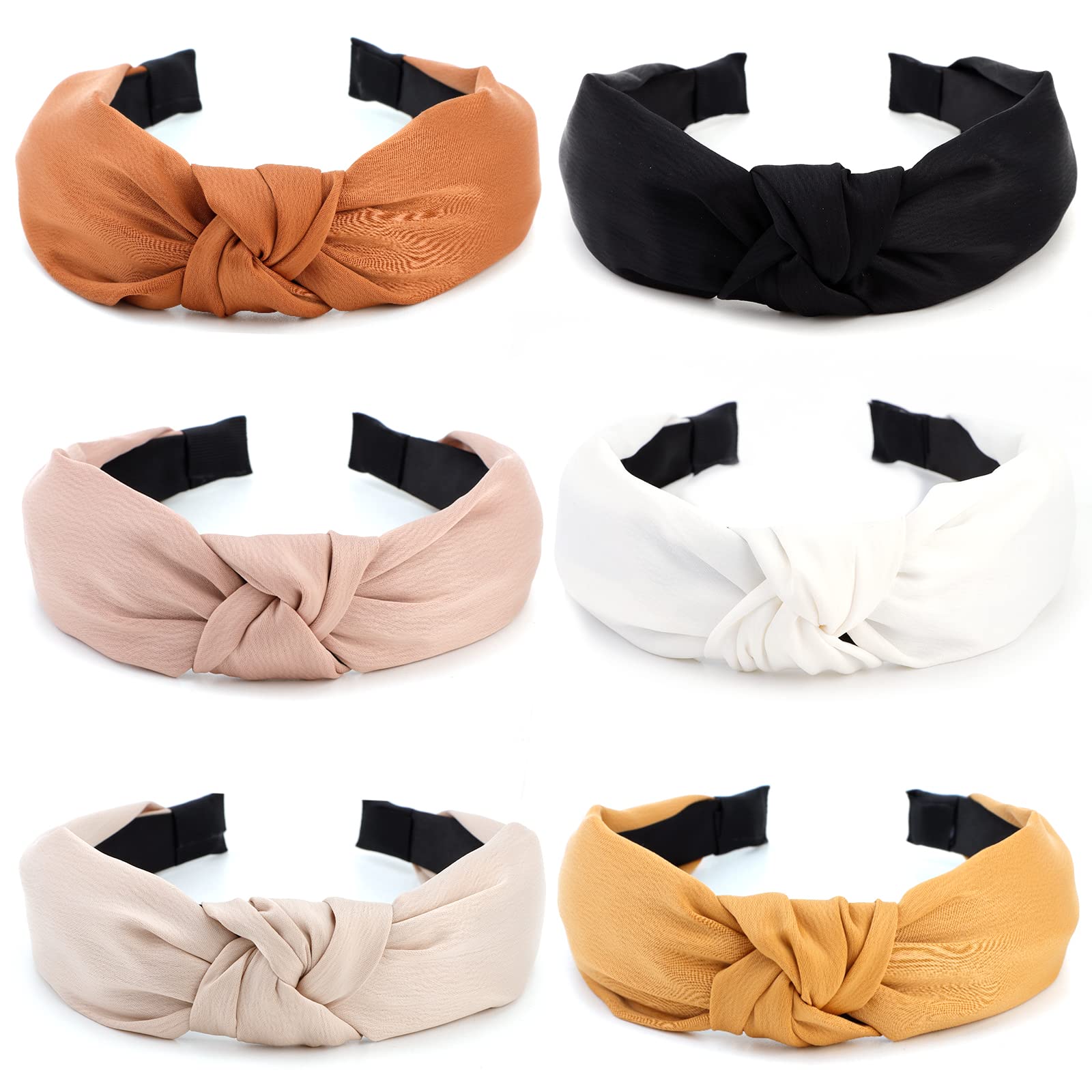 TOBATOBA Hairband, 6 Pack Satin Headbands Neutral Headbands for Women, Fashion Cute Knot Headband Womens Knotted Headbands No Slip, Hair Accessories for Women Girls