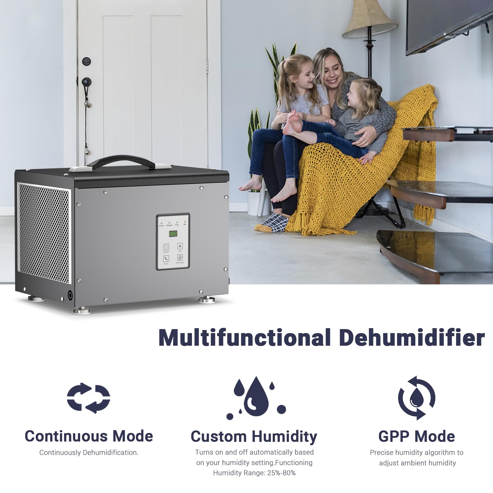 BaseAire Crawl Space/Basement Dehumidifier,70 Pint Commercial Dehumidifiers with Pump Hose,Up to 1000 Sq Ft, Compact, Auto Defrost, Energy Star, GLGR Technology