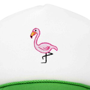 DALIX Embroidered Flamingo Trucker Cap Hat Women in Kelly White