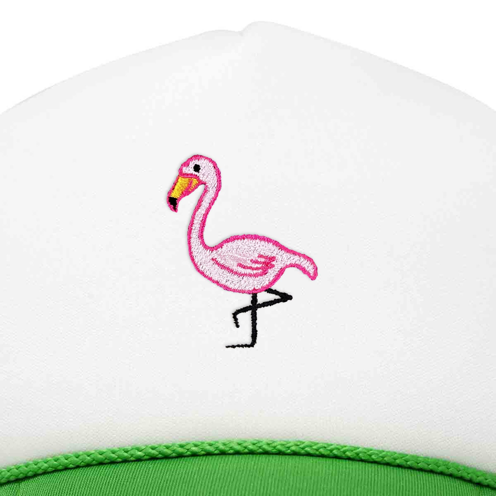 DALIX Embroidered Flamingo Trucker Cap Hat Women in Kelly White