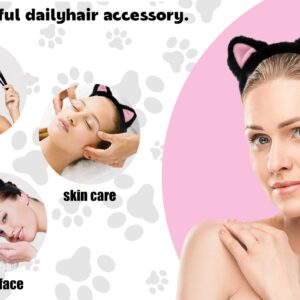 AEGYPIUS Cat Ear Headbands - Plush Soft Ears for Makeup, Shower, Teen Girls & Women (Black)