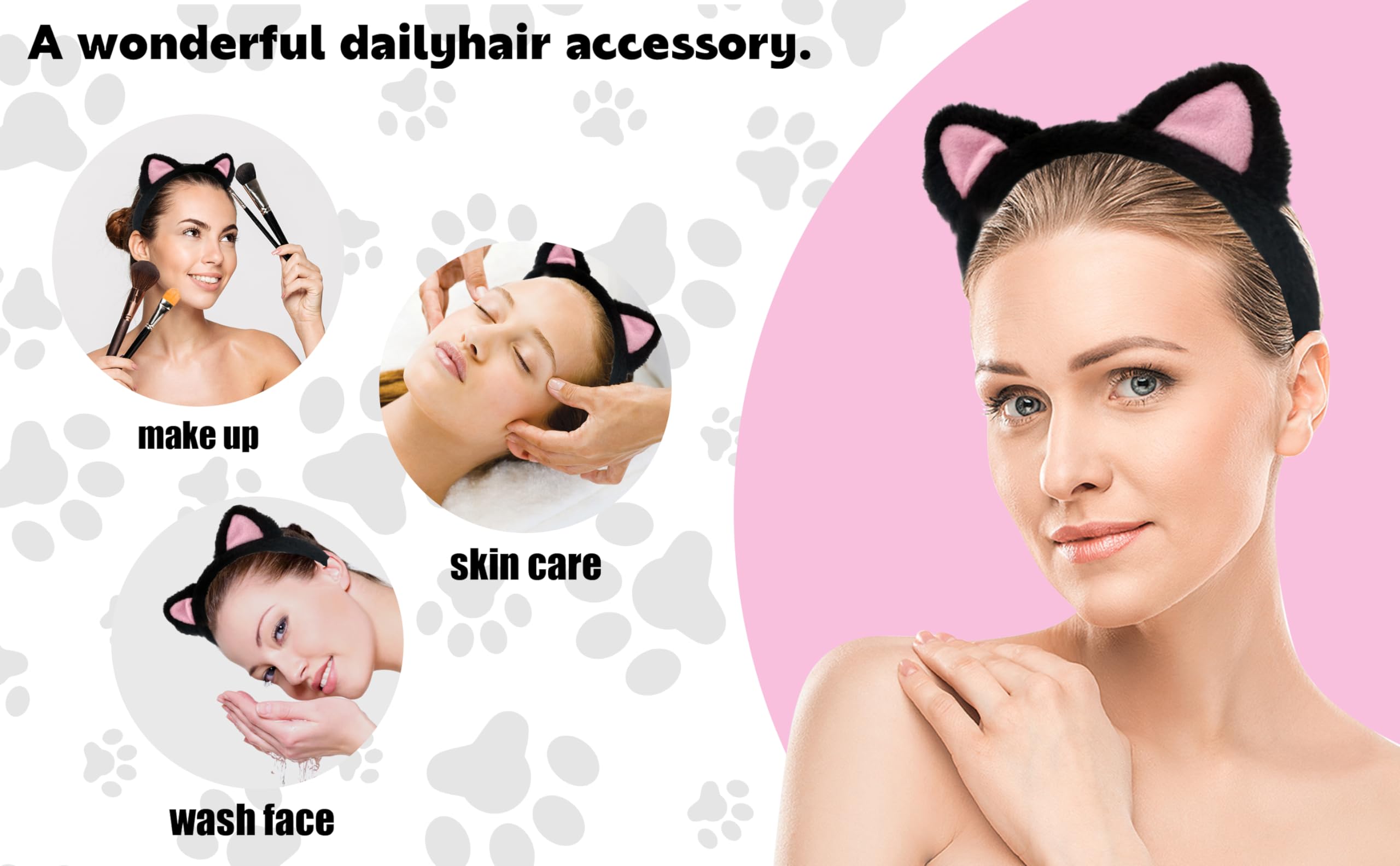 AEGYPIUS Cat Ear Headbands - Plush Soft Ears for Makeup, Shower, Teen Girls & Women (Black)