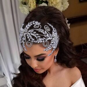 mopmap bridal headpiece for wedding, rhinestone wedding headband, crystal wedding hair accessories for brides and girls (silver)