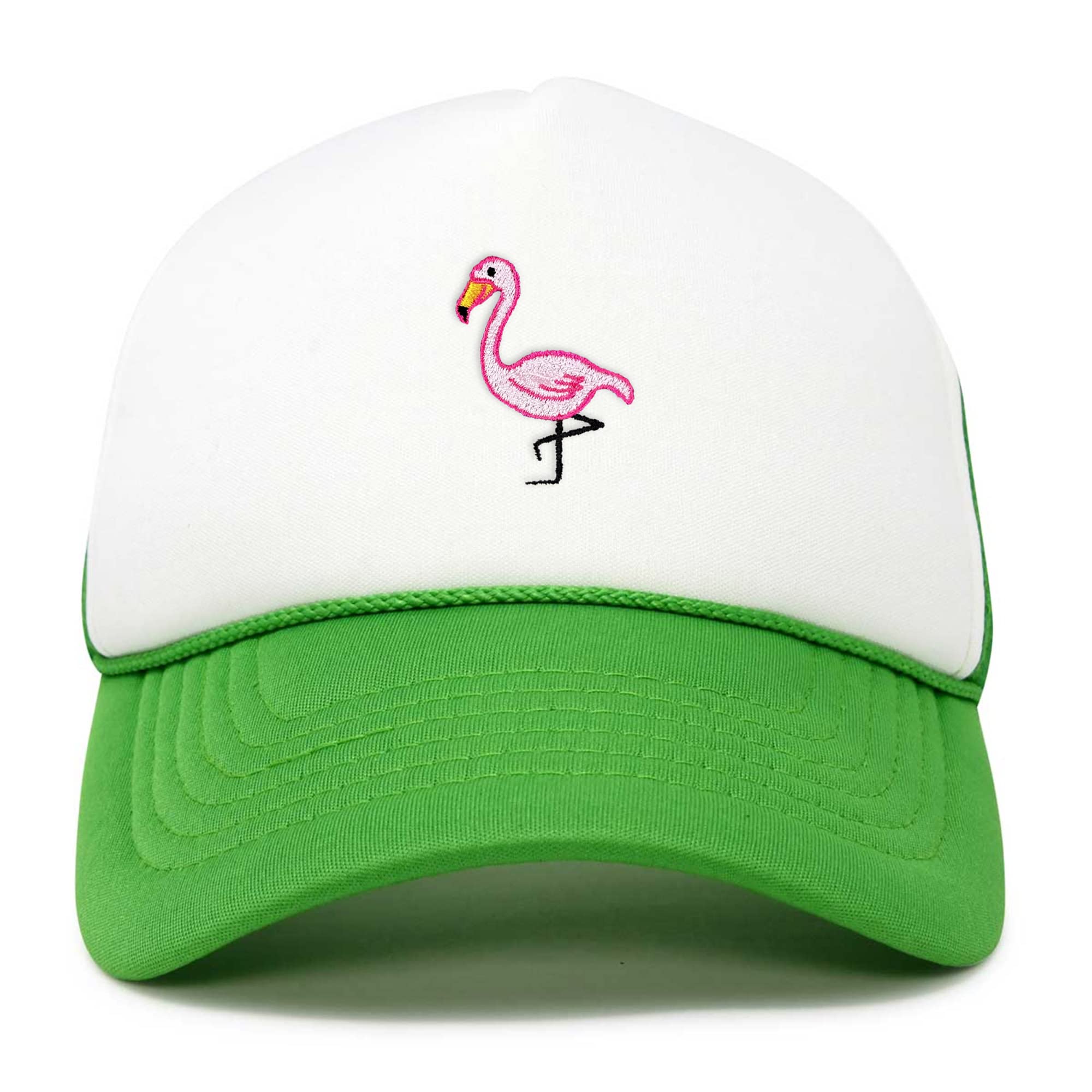 DALIX Embroidered Flamingo Trucker Cap Hat Women in Kelly White