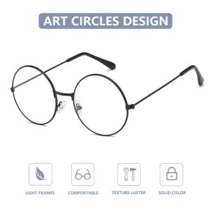 SOHUPAC Classic Round Glasses Retro Circle Eyeglasses Clear Lens Metal Frame Accessories Non-Prescription For Men Women (Black)