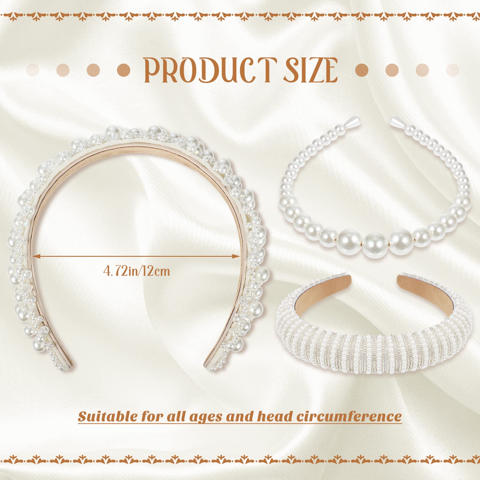 Hoteam 3 Pcs Pearl Headbands for Women White Faux Pearl Rhinestones Hairbands Bridal Hair Hoop Wedding Hair Accessories