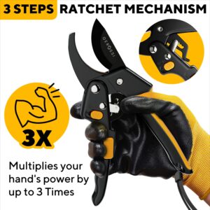 Ratchet Pruning Shears for Gardening Heavy Duty - Increases Cutting Power 3x - Perfect Ratchet Pruners for Weak Hands & Arthritis- 8” Anvil Garden Clippers - w/Extra Sharp Blade for Effortless Cutting