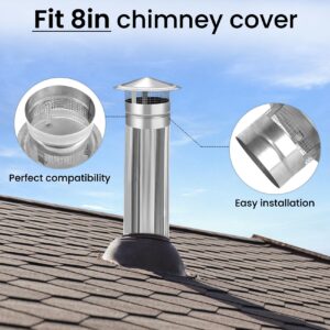 Ebusin 8 Inch Round Chimney Cap, 8 Inch Chimney Cap with Screen, Stove Pipe Topper, Galvanized Steel Quality, Silver